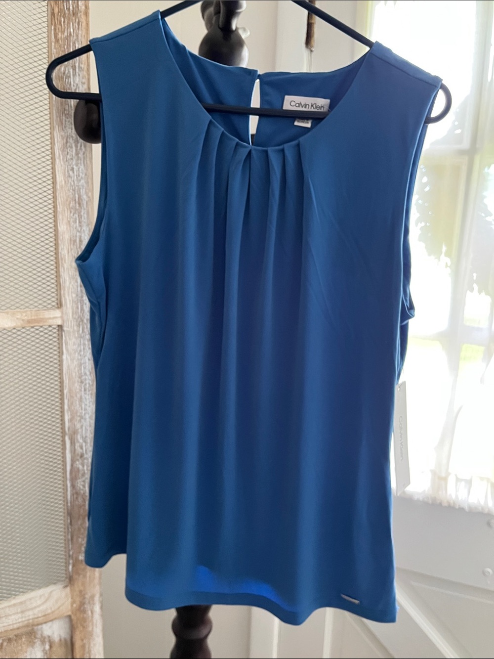Calvin Klein Sleeveless Pleated Front Camisole - Blue
